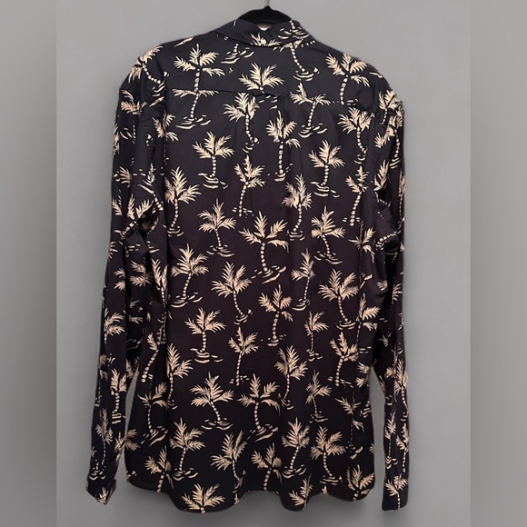 H&M Men’s Casual Hawaiian Island Style Dress Shirt Black/Tan Size XL Reg - Picture 7 of 8